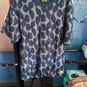 Scotch & Soda Navy and Light Gray Leaf Jacquard Knit Tee